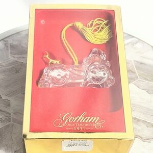 Gorham Santa Roadster Crystal Ornament Antique Gold Germany w Box